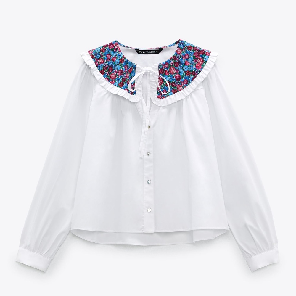 NWT - Zara Printed Collar Top - Picture 2 of 7